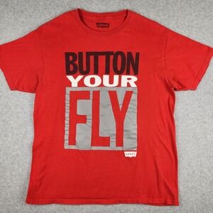 Vintage Levi's Button Your Fly T-Shirt Men's Large Red Graphic Tee